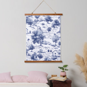 Blue Toile Countryside Scene (3) Hanging Tapestry