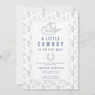 Blue Toile Cowboy Baby Shower Invitation