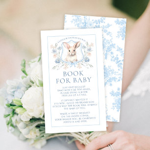 Blue Toile Crest Bunny Book for Baby Boy Shower Enclosure Card