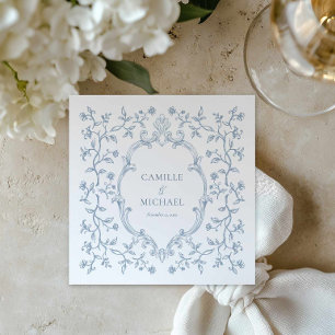 Blue Toile Crest Wedding Napkins