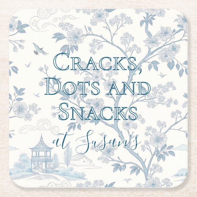 Blue Toile Custom Mahjong Personalised Square Paper Coaster (Front)
