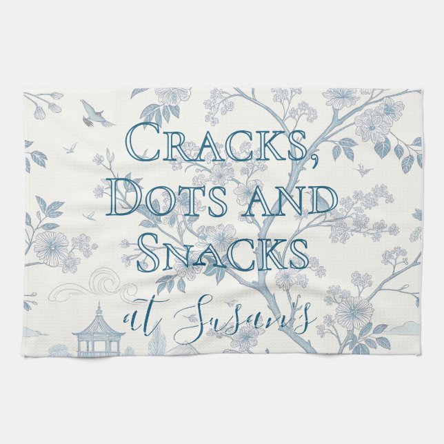 Blue Toile Custom Mahjong Personalised Tea Towel (Horizontal)