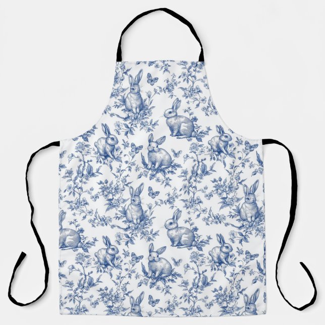 Blue Toile De Jouy Easter Bunny Apron (Front)