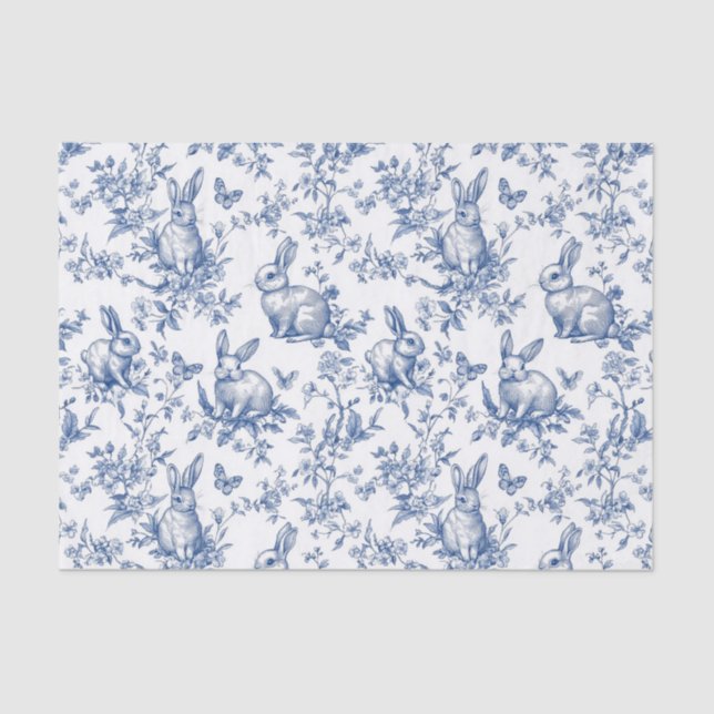 Blue Toile De Jouy Easter Bunny Tissue Paper (Front)