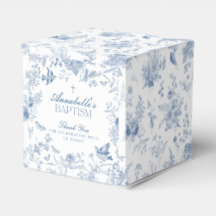 Blue Toile De Jouy Floral Baptism Favour Boxes