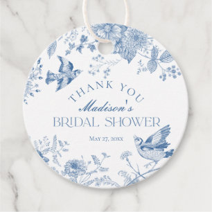 Blue Toile De Jouy Floral Bridal Shower Favour Tags