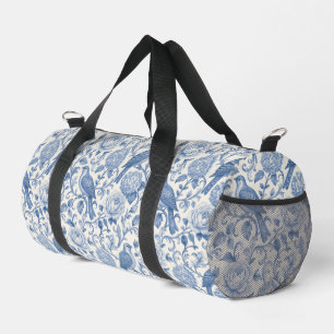 Blue Toile de Jouy French Bird Floral Pattern Duffle Bag