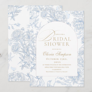 Blue Toile De Jouy French Peony Bridal Shower Invitation