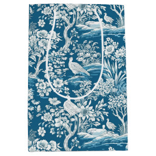 Blue Toile de Jouy-inspired Floral Medium Gift Bag
