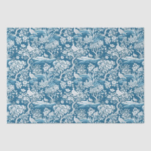 Blue Toile de Jouy-inspired Floral Tissue Paper