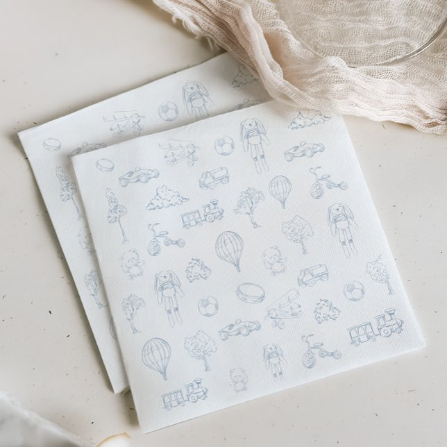 Blue Toile De Jouy Nursery Baby shower Napkin (Creator Uploaded)