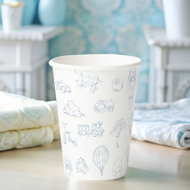 Blue Toile de Jouy Nursery Boy Baby shower Paper Cups (Creator Uploaded)