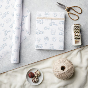 Blue Toile de Jouy Nursery Boy Baby Shower  Wrapping Paper