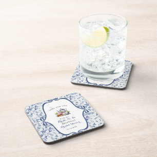 Blue Toile de jouy Tea Party Bridal shower Coaster