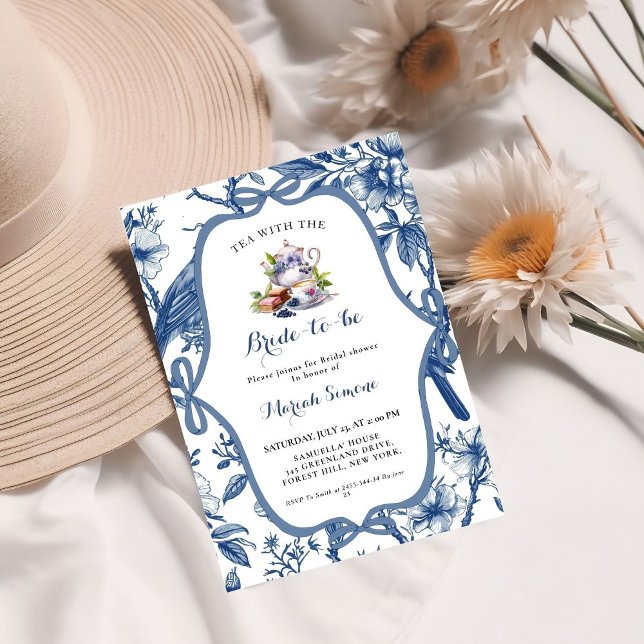 Blue Toile de jouy Tea Party Bridal shower Invitation (Creator Uploaded)