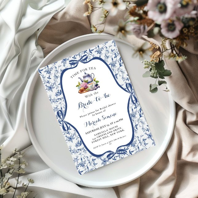 Blue Toile de jouy Tea Party Bridal shower Invitation (Creator Uploaded)