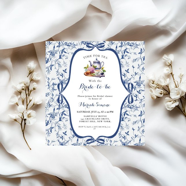 Blue Toile de jouy Tea Party Bridal shower Invitation (Creator Uploaded)
