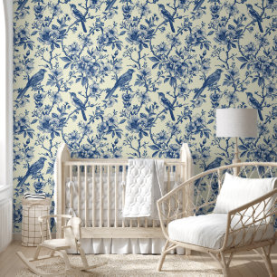 Blue Toile De Jouy Vintage Elegant Wallpaper