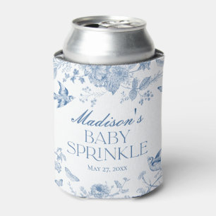 Blue Toile De Jouy Vintage Floral Baby Sprinkle Can Cooler