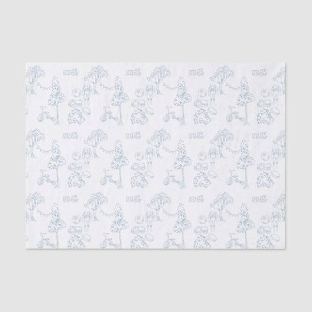 Blue Toile de Jouy Vintage Nursery Tissue Paper (Front)