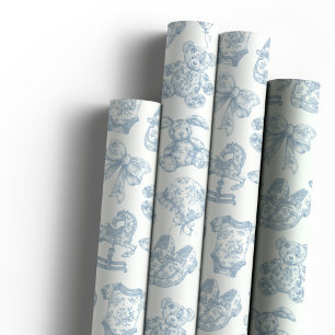 Blue Toile de Jouy Vintage Nursery Wrapping Paper