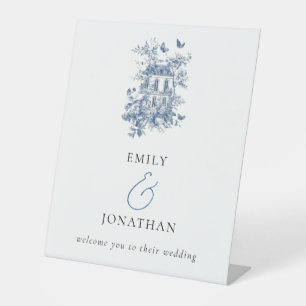Blue Toile De Jouy Welcome to Wedding Pedestal Sign