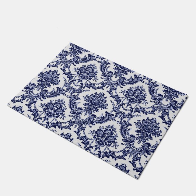 Blue Toile Doormat (Angled)