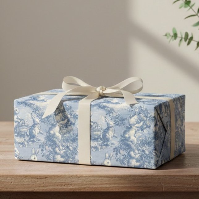 Blue Toile Easter Bunny | Vintage Rabbit Wrapping Paper (Creator Uploaded)