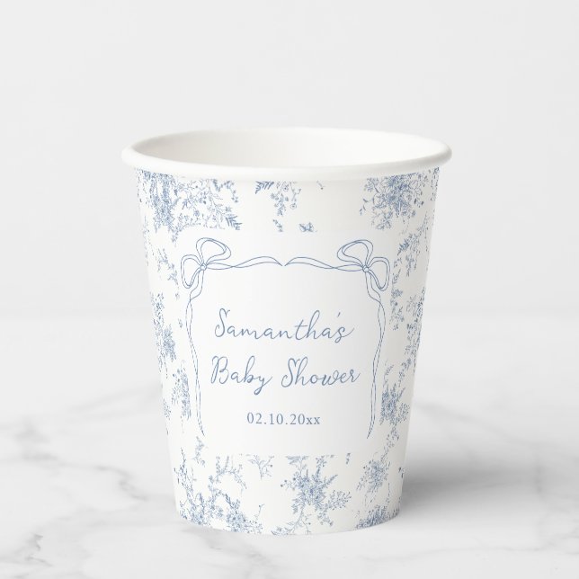Blue Toile Floral Baby Shower  Paper Cups (Front)