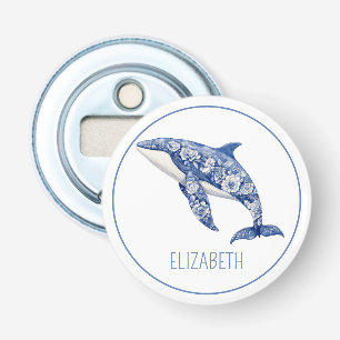 Blue Toile Floral Beach Dolphin Personalised Bottle Opener