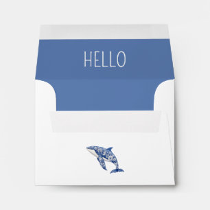 Blue Toile Floral Beach Dolphin Personalised Envelope