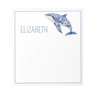 Blue Toile Floral Beach Dolphin Personalised Notepad