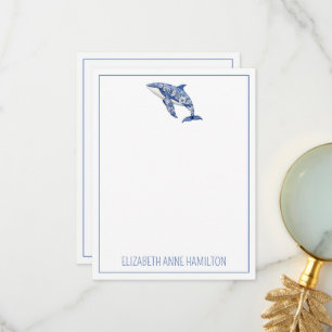 Blue Toile Floral Beach Dolphin Personalised Thank You Card