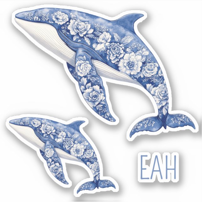 Blue Toile Floral Beach Dolphins Monogram (Front)
