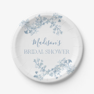 Blue Toile Floral Bridal Shower Paper Plates