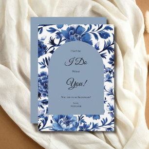 Blue Toile Floral Bridesmaid Proposal Card