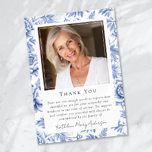 Blue Toile Floral Funeral Memorial  Thank You Card