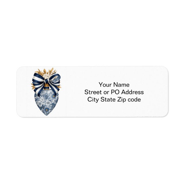 Blue Toile Floral Heart Navy Stripe Bow (Front)