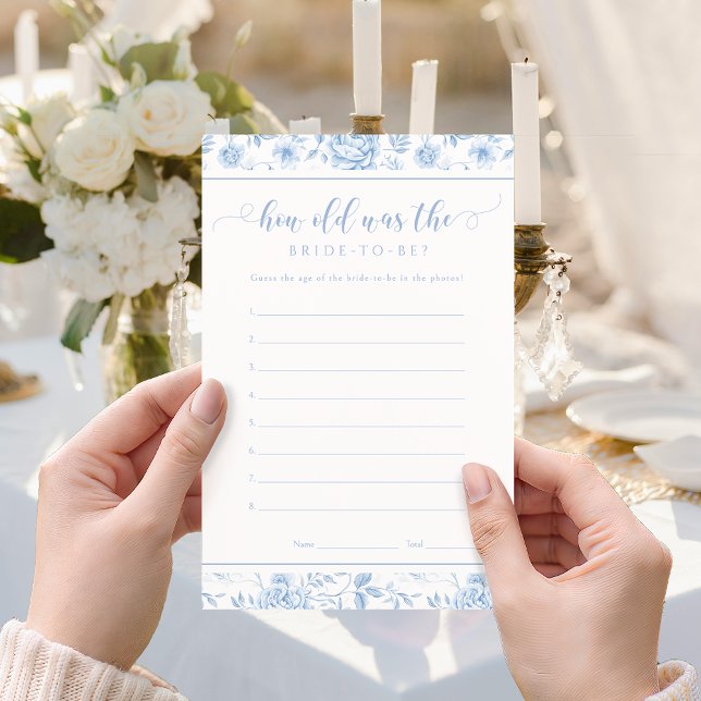 Blue Toile Floral How Old Bride Bridal Shower Game (Creator Uploaded)