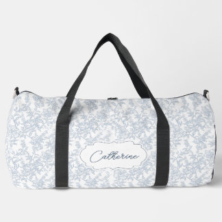 Blue Toile Floral Lace Personalised Duffle Bag