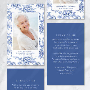 Blue Toile Floral Photo Funeral Prayer Card