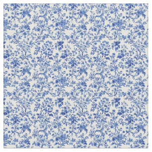 Blue Toile Floral Vine Pattern Fabric