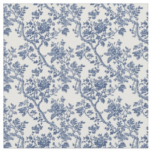 Blue Toile Flowering Branches Fabric