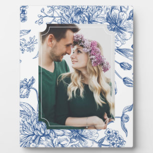Blue Toile Flowers Photo Frame