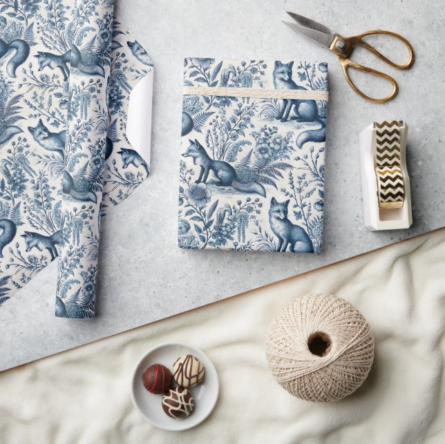 Blue Toile Fox Vintage  Wrapping Paper (Crafts)