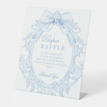 Blue Toile Frame Bow Baby Boy Shower Diaper Raffle