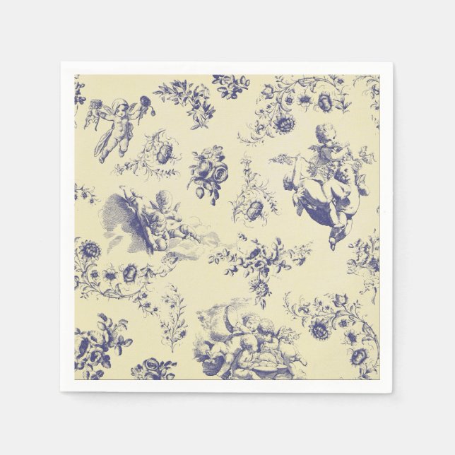 Blue Toile French Country Cherub Pattern Napkin (Front)