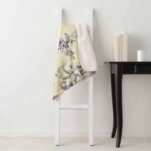Blue Toile French Country Cherub Pattern Sherpa Blanket