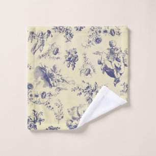 Blue Toile French Country Cherub Pattern Wash Cloth