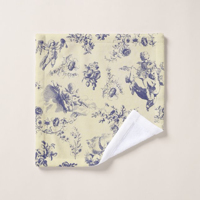 Blue Toile French Country Cherub Pattern Wash Cloth (Wash Cloth)